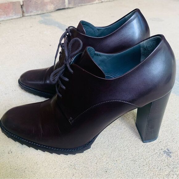 Jil Sander Dark Burgundy Lace Up  Leather Heeled Oxfords size 39 - Picture 4 of 8
